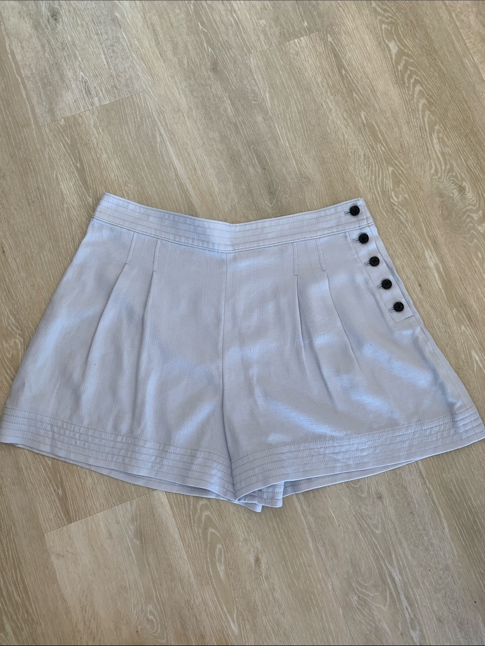 Club Monaco Light Blue Gray Side-Button Pleated Shorts